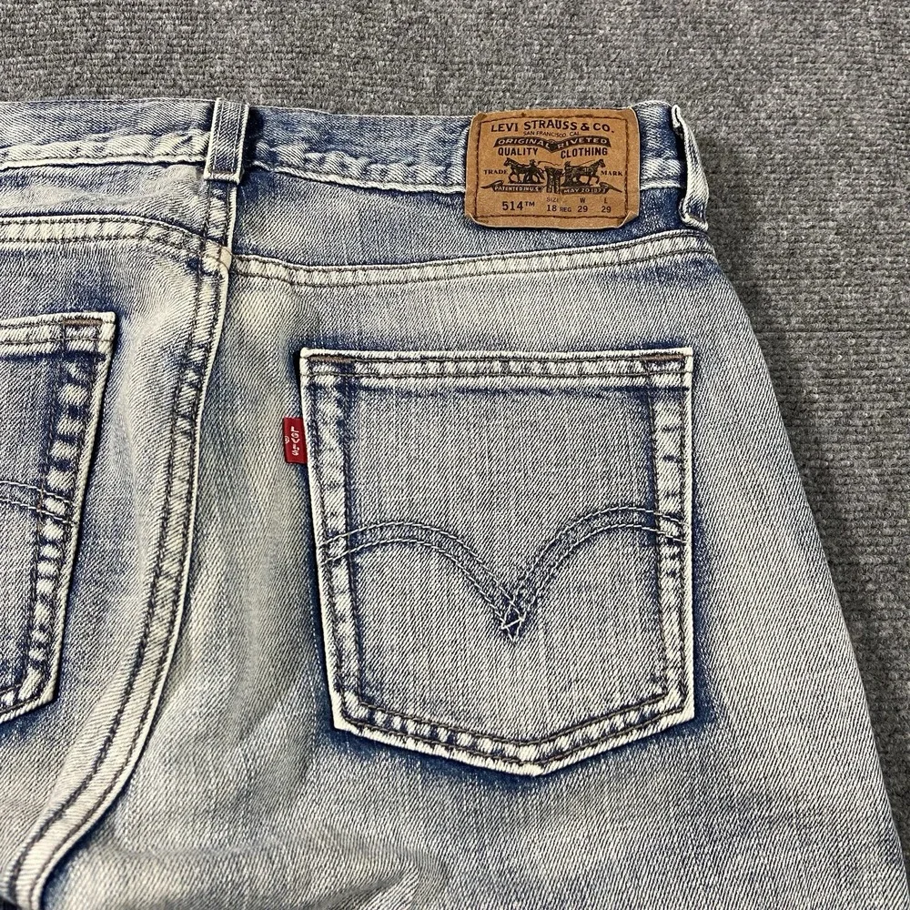 Levis 514 Jeans Youth Boys 18 Straight Fit Faded Light Wash Denim Distressed Y2K